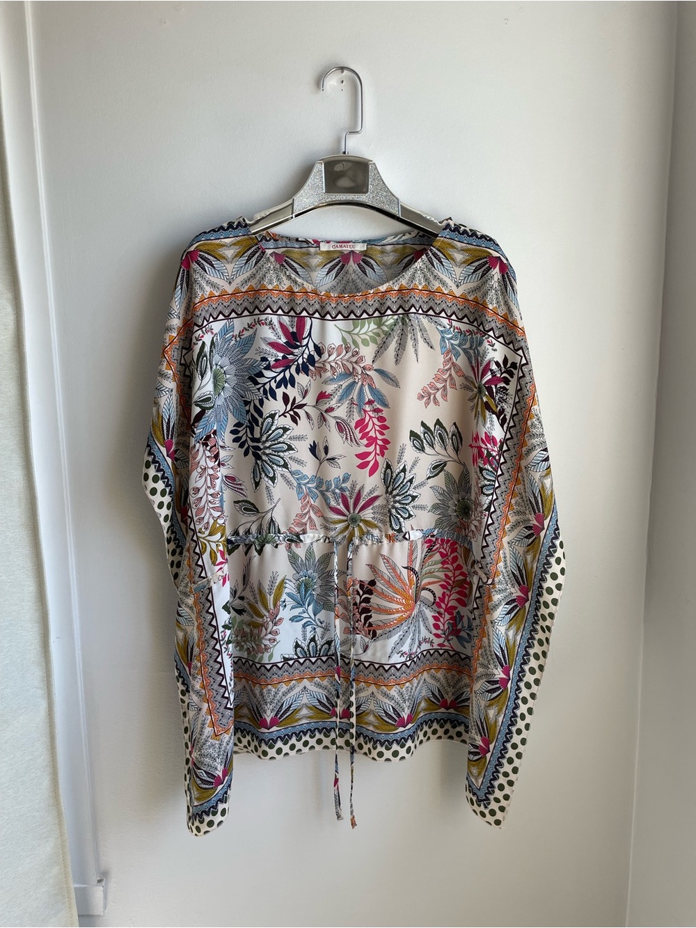 Unique Floral Print Drawstring Waist Blouse/Scarf-Made in Morocco-Boho size L